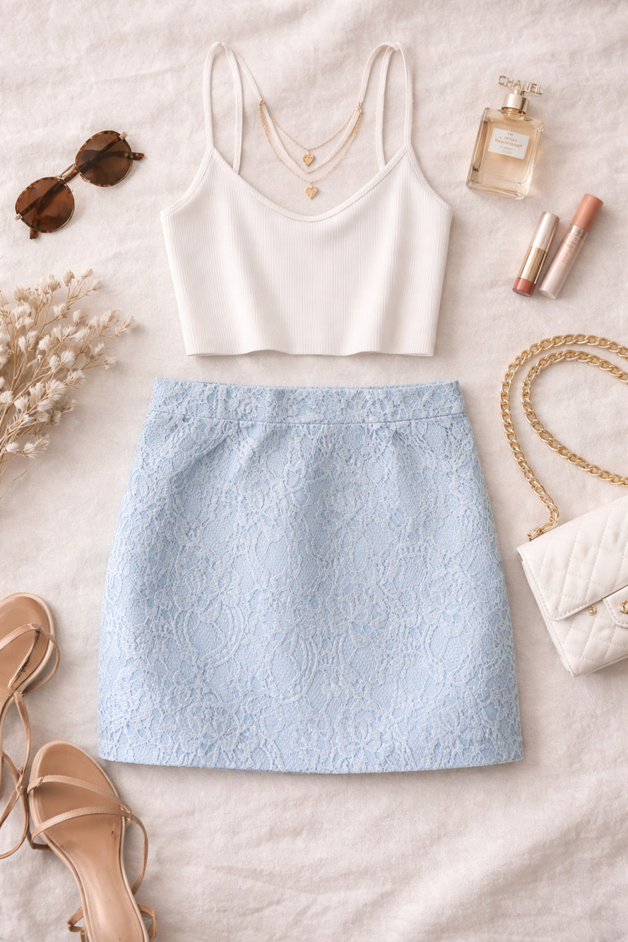NWT Naked Wardrobe Women's Floral Lace Mini Skirt Back Zip Light Blue Size Small
